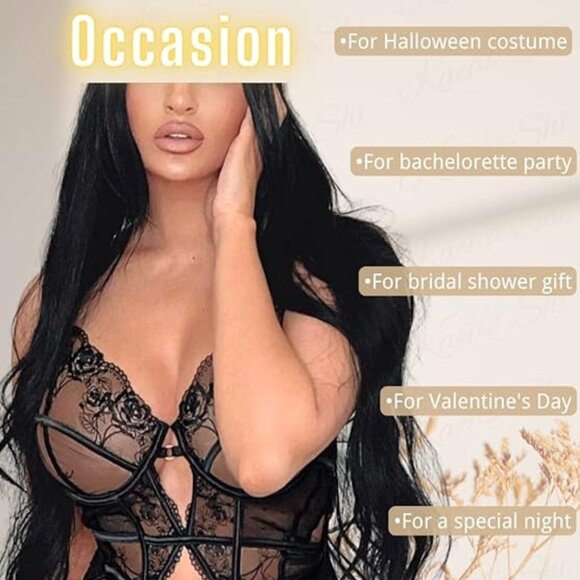 Kaei&Shi Black Floral Underwire Removable Garter Thigh Straps Bodysuit Small - Picture 7 of 8